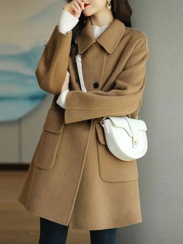 Stylish Mid-Length Woolen Coat - đánh giá và giá Wool Coat Peacoat