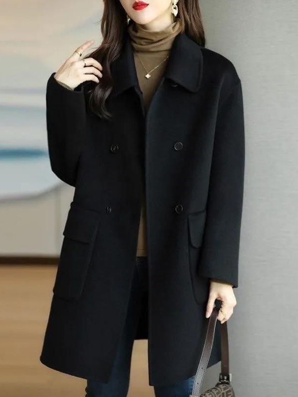 Stylish Mid-Length Woolen Coat - đánh giá và giá Wool Coat Peacoat